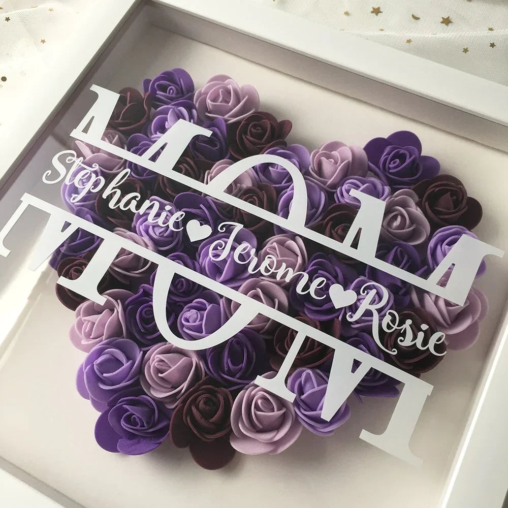 Personalized Mom/Dad Flower Shadow Box With Name For Mother's Day