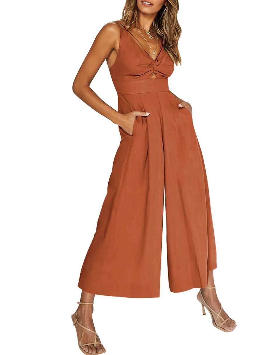 V Neck Cutout High-Waist Rompers