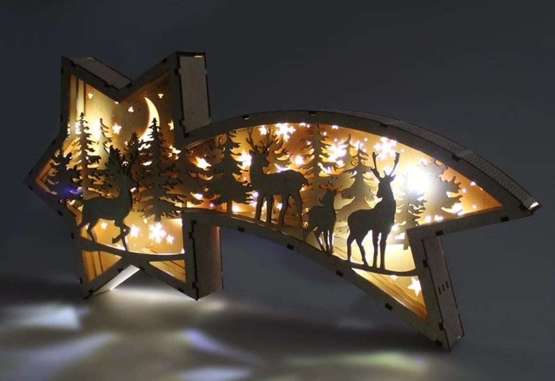 🎅LED Wooden  Ornaments Nativity Scene Star Shaped Desk Lamp🌟