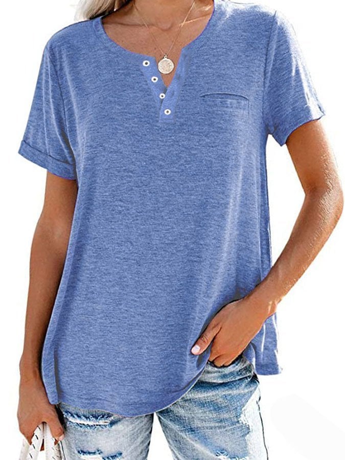 🔥Fashion Solid Color Pocket Short Sleeve T-Shirt