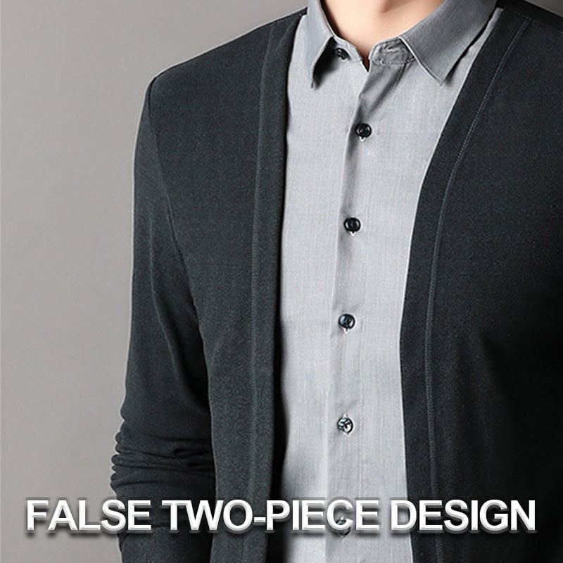 Men's Fake Two Piece Shirt Collar Knitted Cardigan