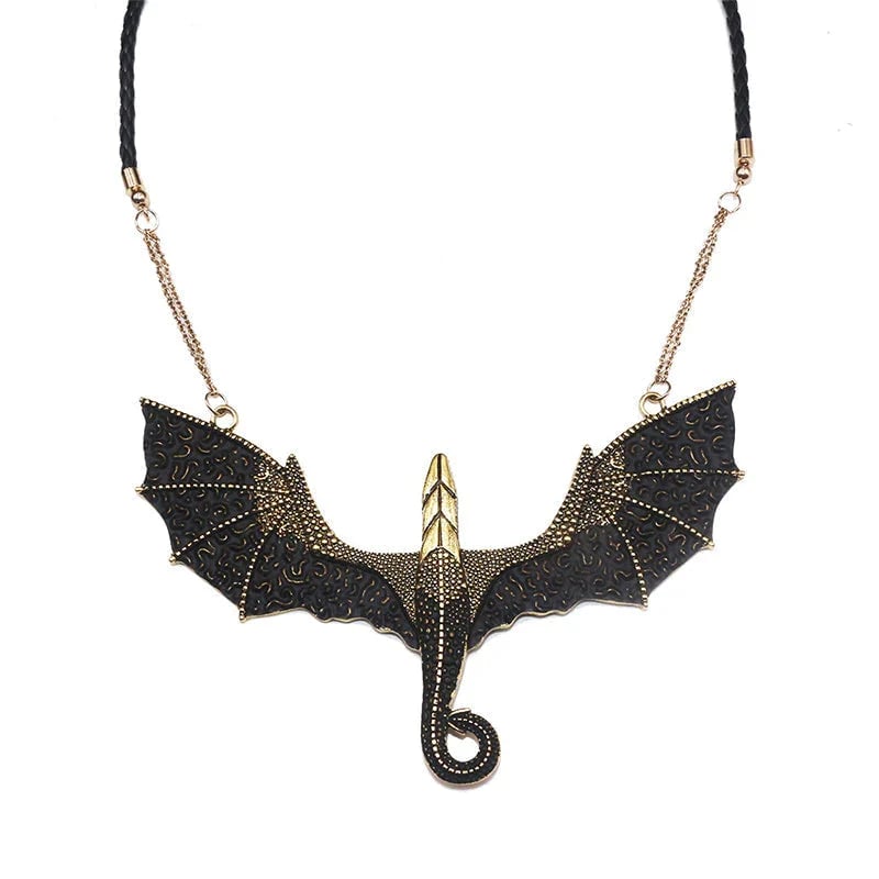 Black winged flying dragon necklace