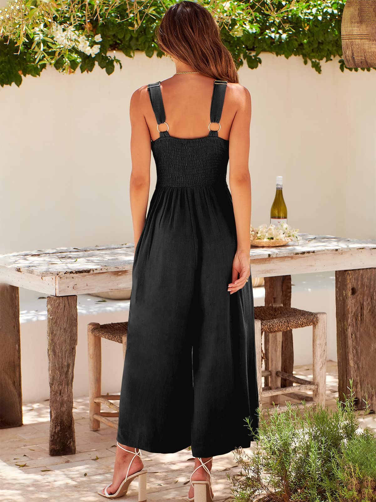 V Neck Cutout High-Waist Jumpsuits