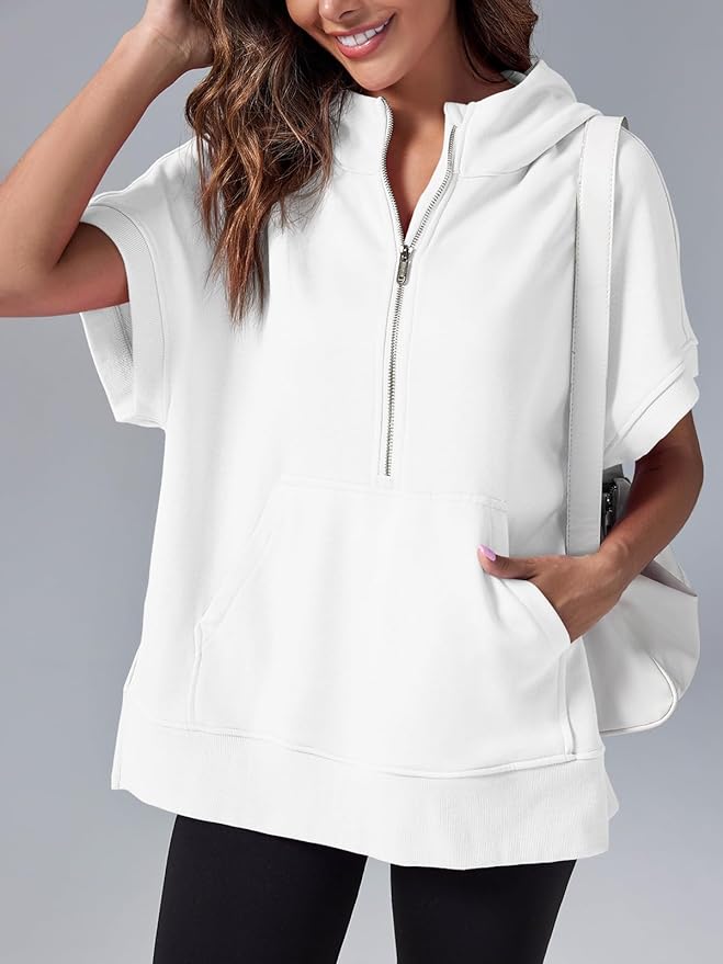 🔥Oversized Casual Half Zip Short Sleeve Pullover Tops with Pockets