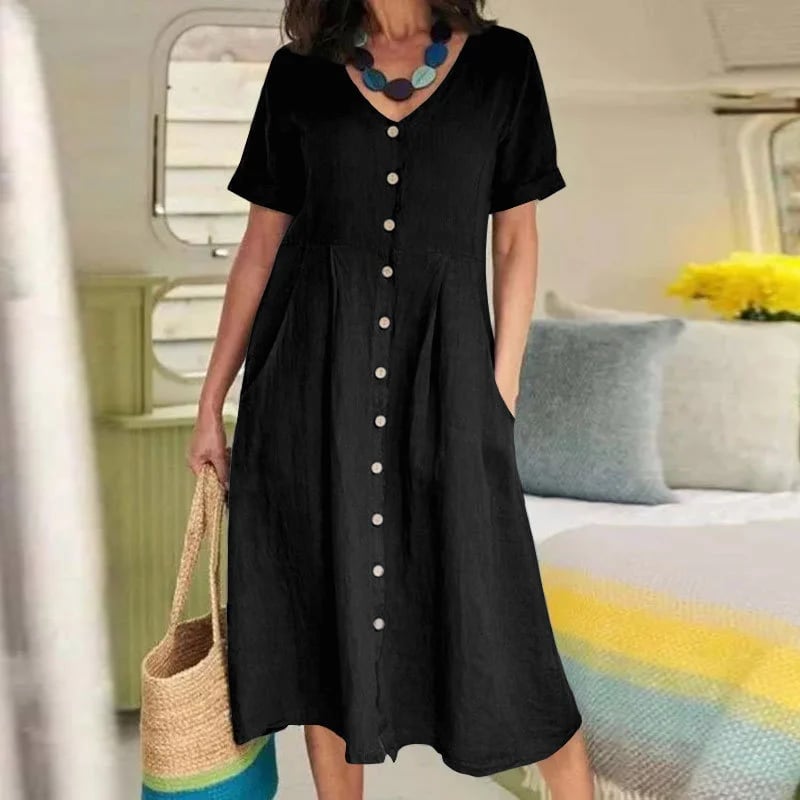 🔥New solid color loose cotton linen dress