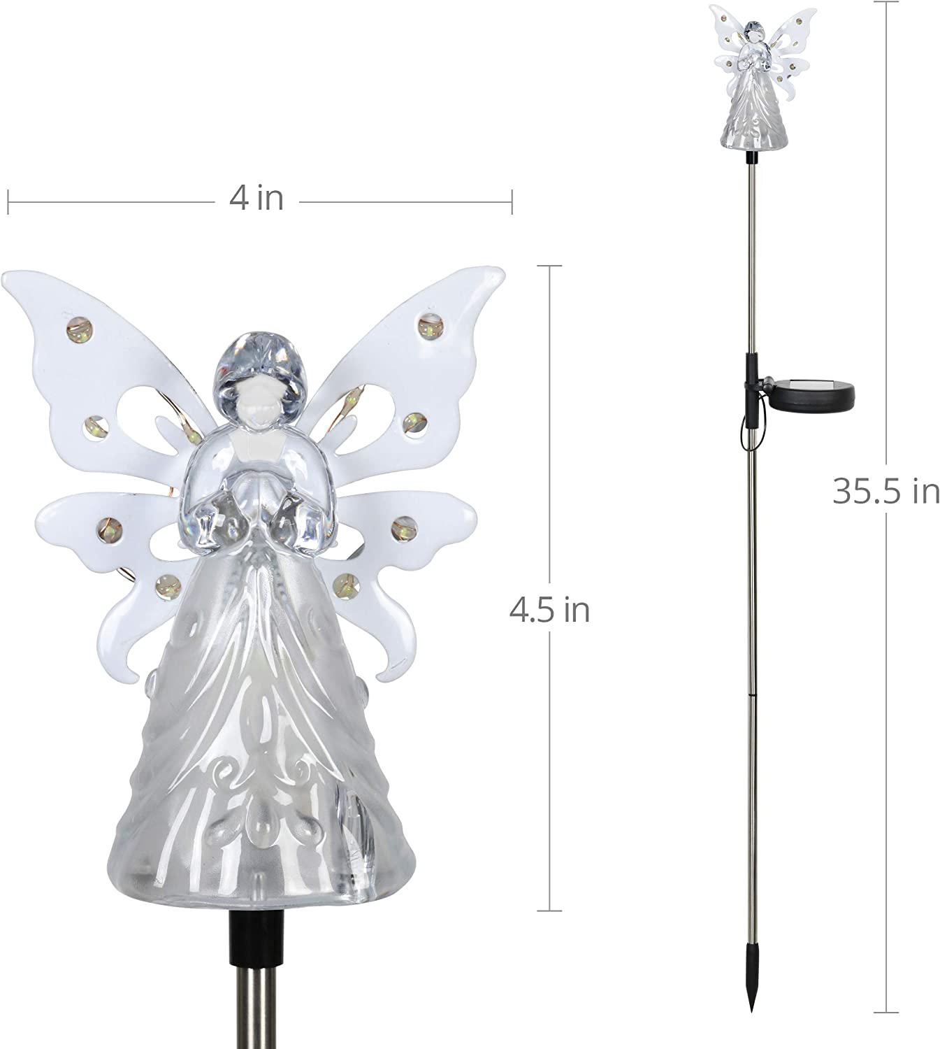 Solar Angel with Wings and Twelve LED lights Metal Garden Stake