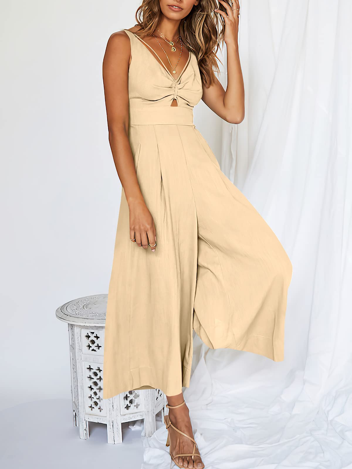 V Neck Cutout High-Waist Jumpsuits