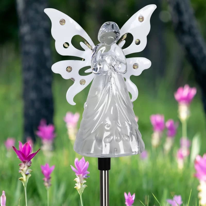 Solar Angel with Wings and Twelve LED lights Metal Garden Stake