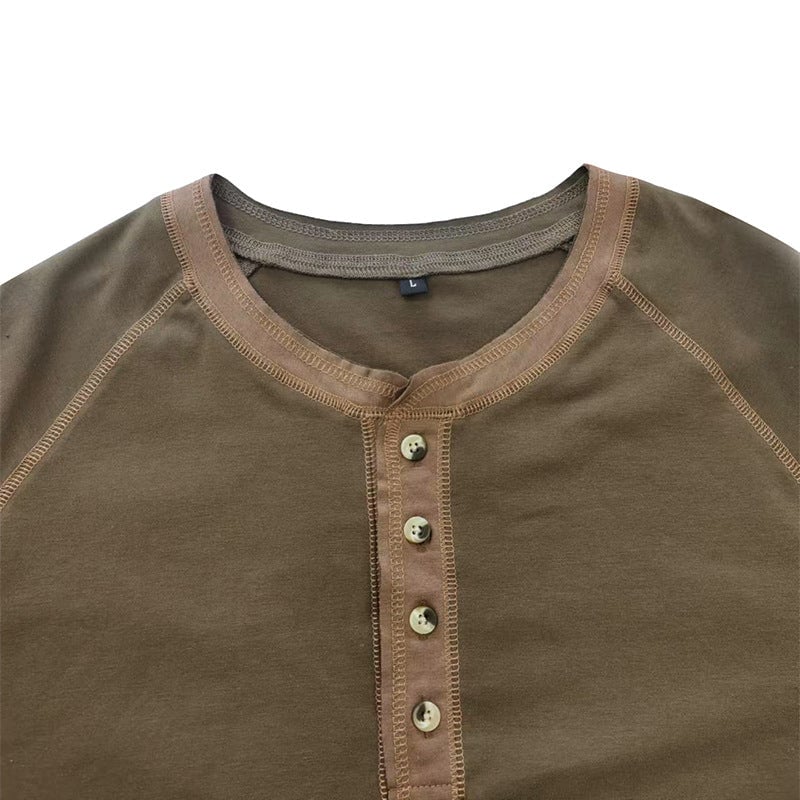 Soft Cotton Fabric Henley Collar T-Shirt