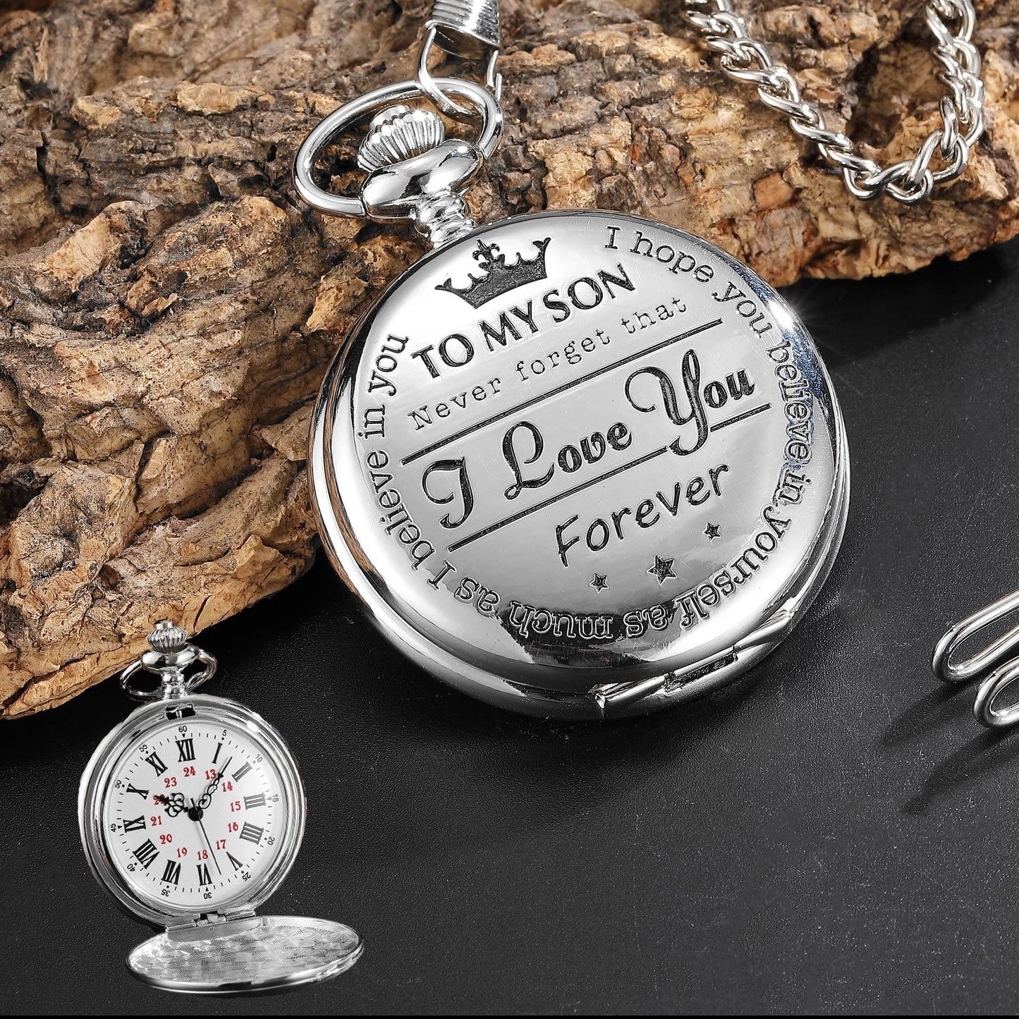 To My Son Quartz Pocket Chain Watch