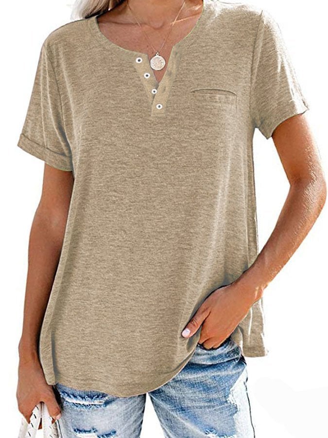 🔥Fashion Solid Color Pocket Short Sleeve T-Shirt