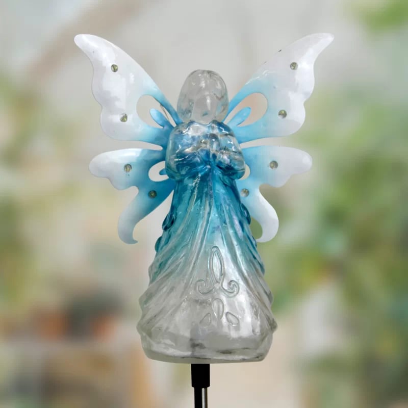 Solar Angel with Wings and Twelve LED lights Metal Garden Stake