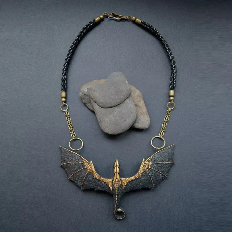 Black winged flying dragon necklace