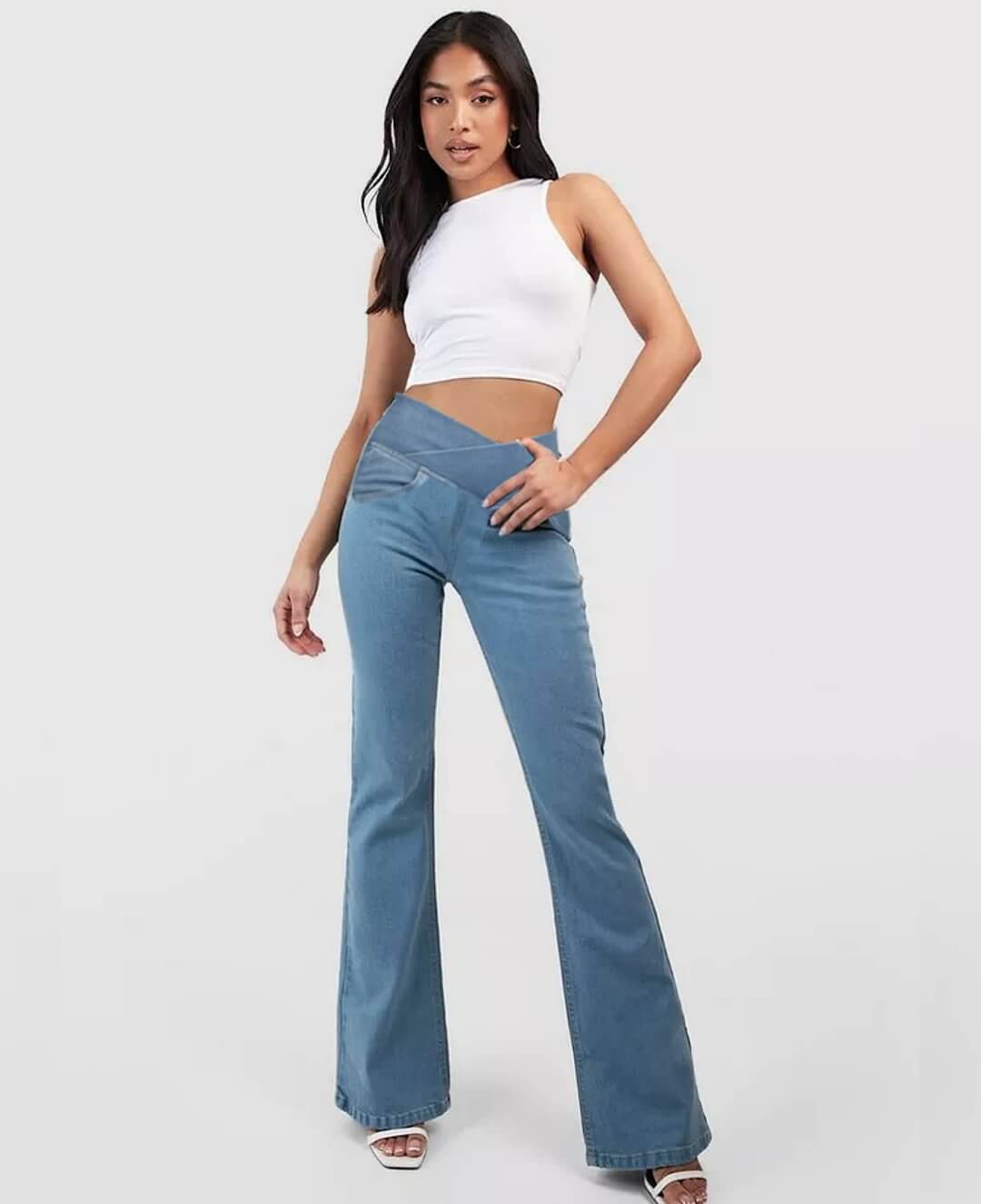 Stretchy Jeans High Waisted Crossover