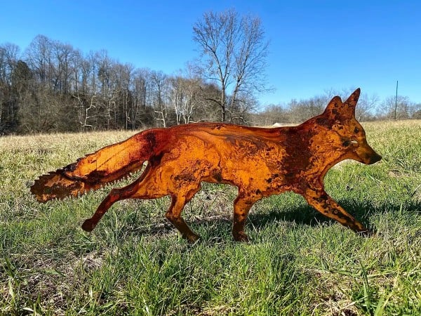 Sneaky Rustic Metal Fox Garden Decoration with Stakes