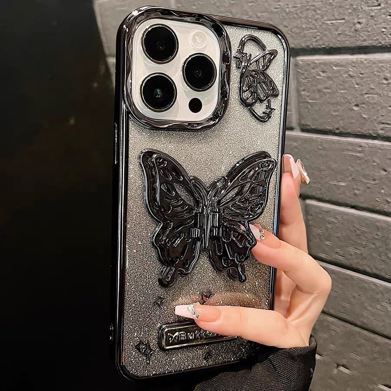 Electroplated Glitter Butterfly Invisible Stand iPhone Case