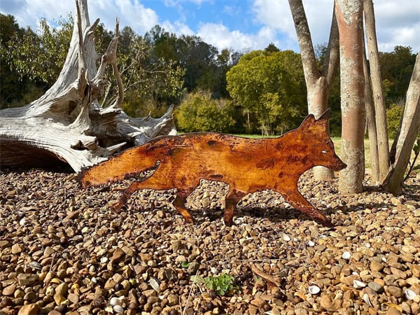 Sneaky Rustic Metal Fox Garden Decoration with Stakes