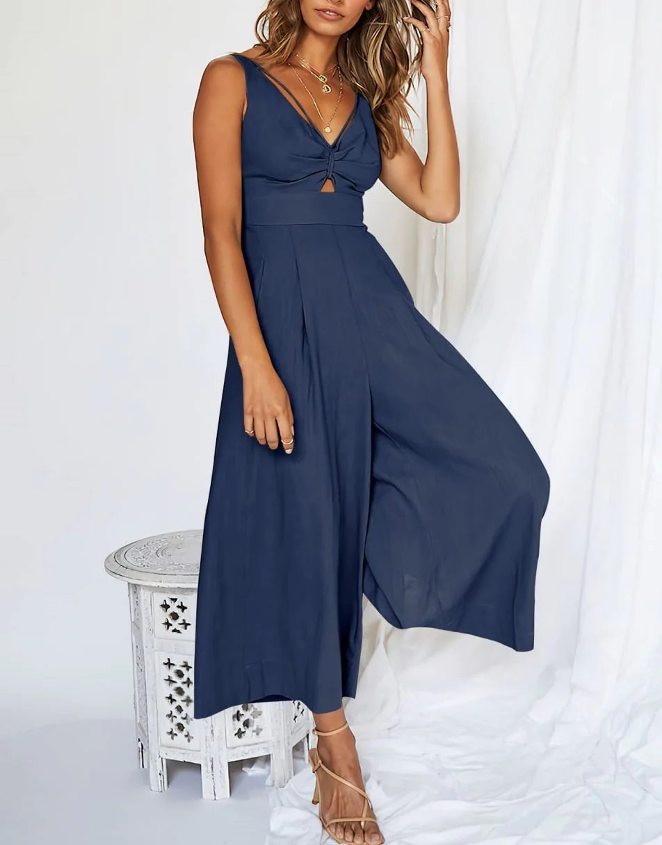 V Neck Cutout High-Waist Rompers