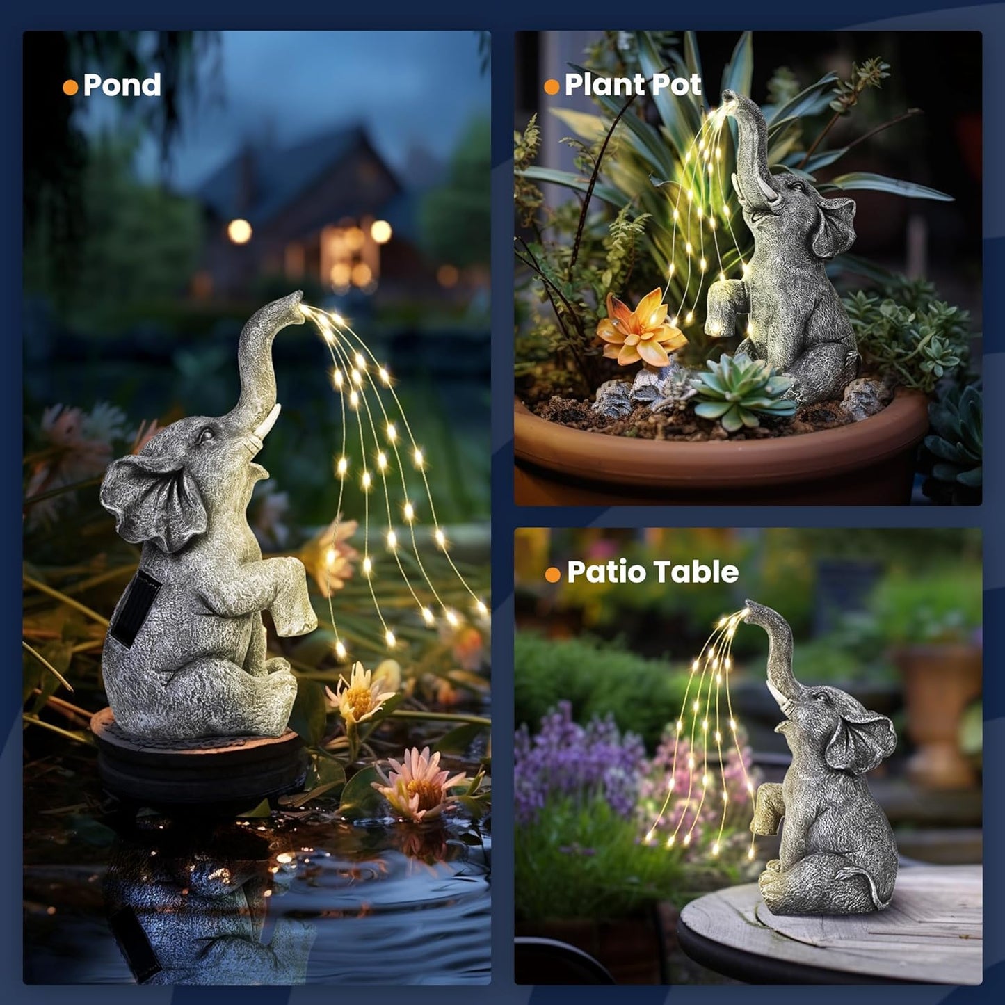 🐘✨Elephant Statue Solar Garden Decor LED Light Strings