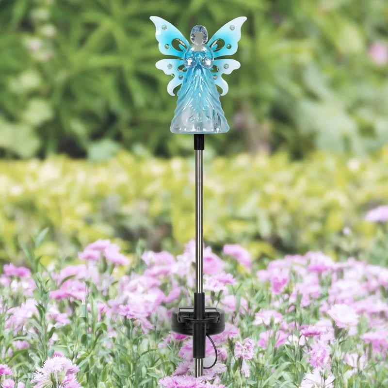 Solar Angel with Wings and Twelve LED lights Metal Garden Stake