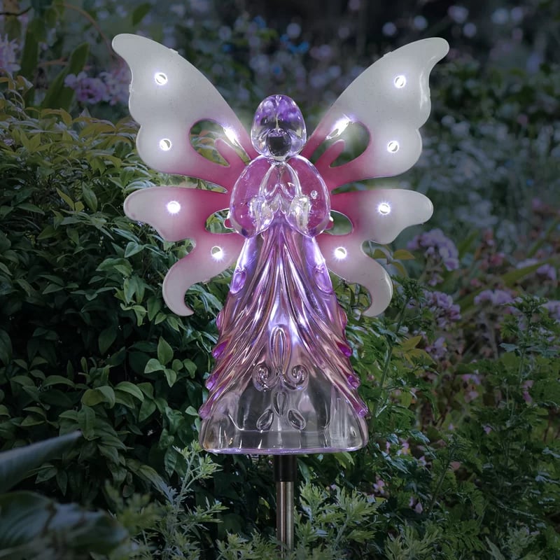 Solar Angel with Wings and Twelve LED lights Metal Garden Stake