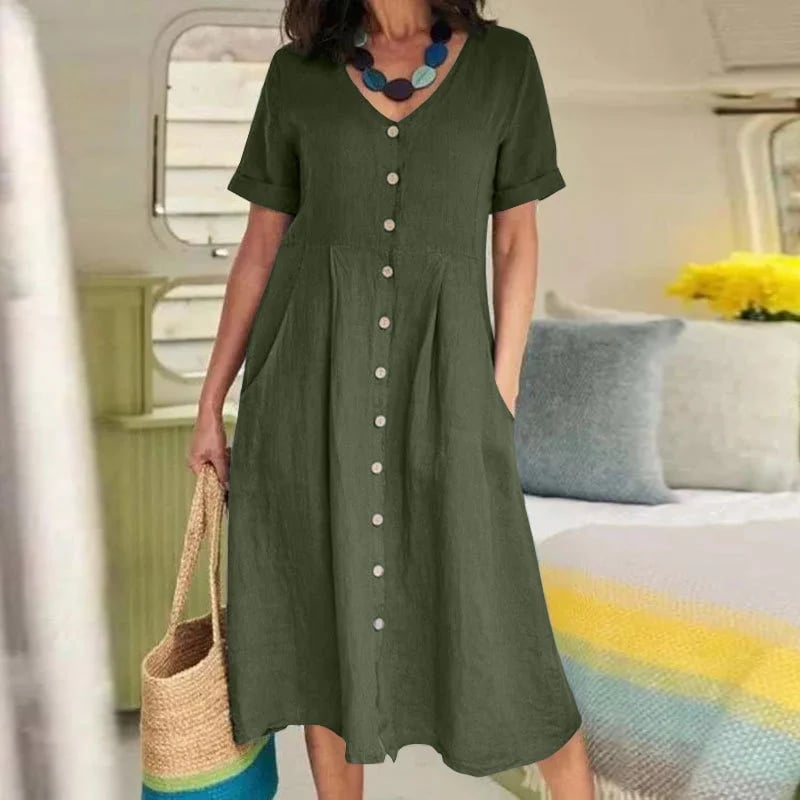 🔥New solid color loose cotton linen dress