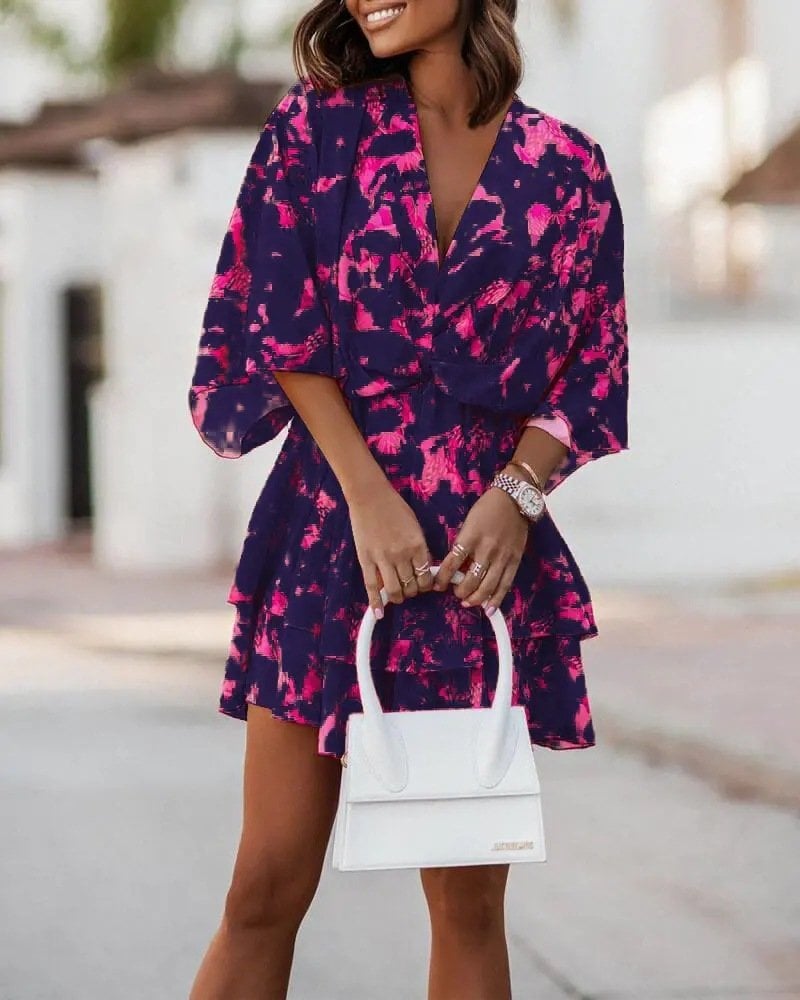 🌹Summer Popular V-Neck Loose Doll Sleeve Print Dress Women's👗