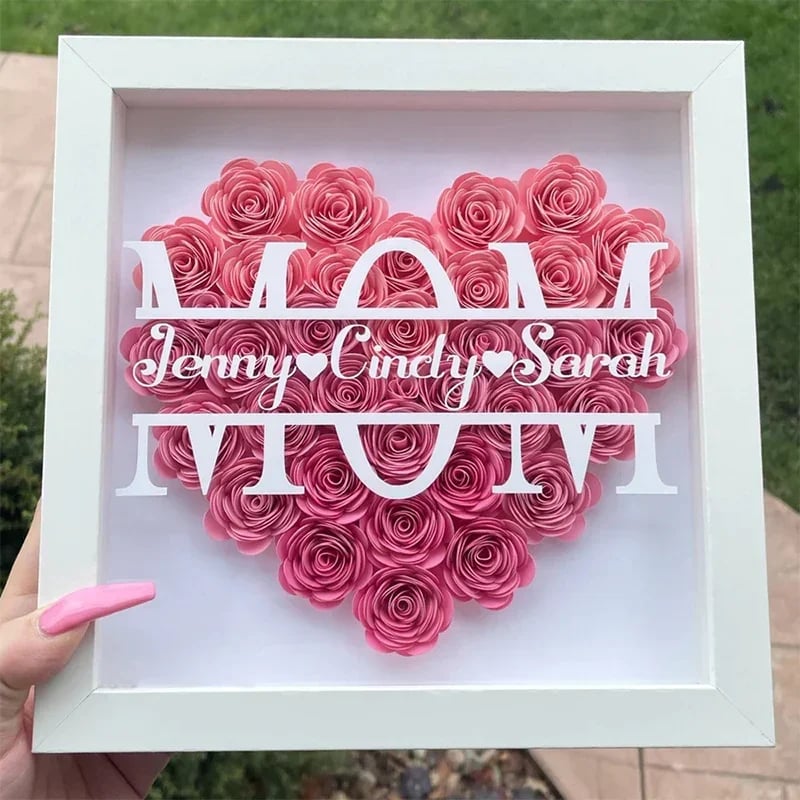 Personalized Mom/Dad Flower Shadow Box With Name For Mother's Day