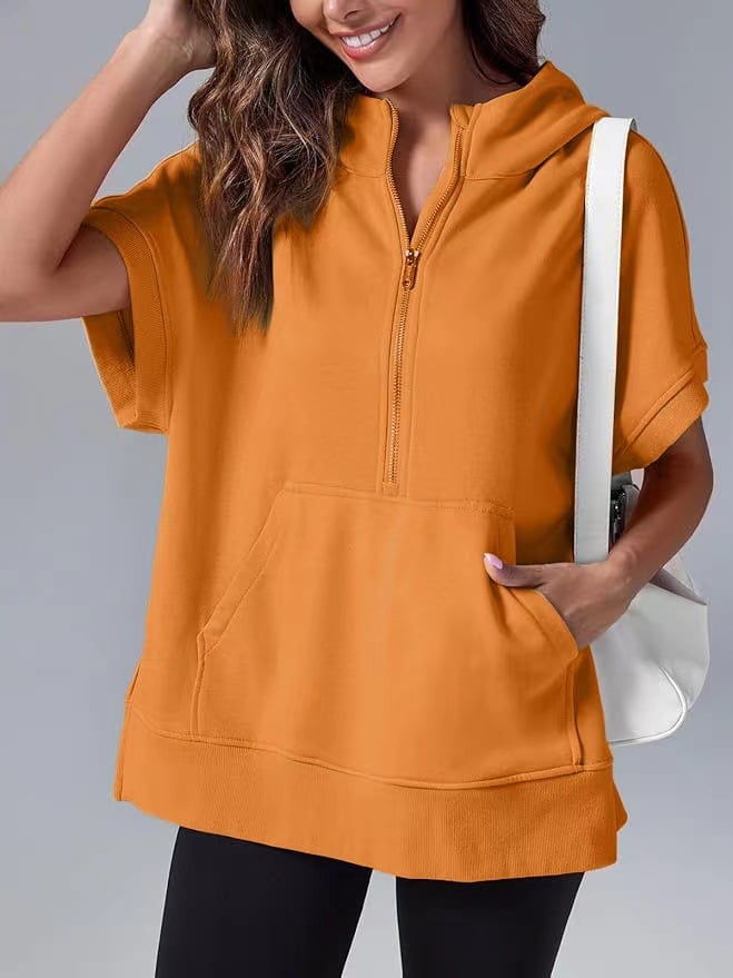 🔥Oversized Casual Half Zip Short Sleeve Pullover Tops with Pockets