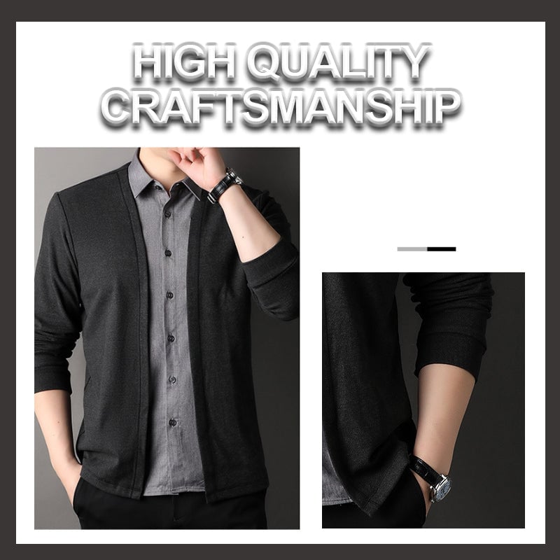 Men's Fake Two Piece Shirt Collar Knitted Cardigan