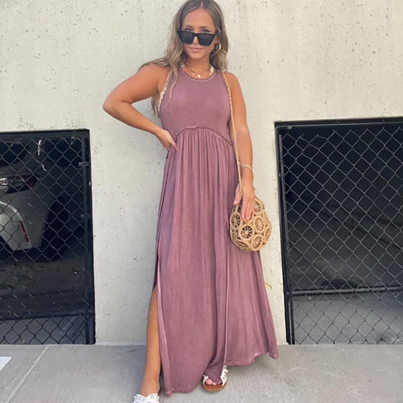 Slit Casual Simple Loose Maxi Long Dress