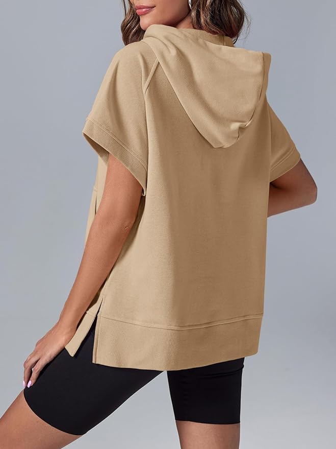 🔥Oversized Casual Half Zip Short Sleeve Pullover Tops with Pockets