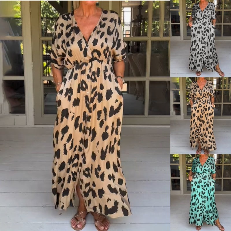 Loose Leopard V-Neck Maxi Dress