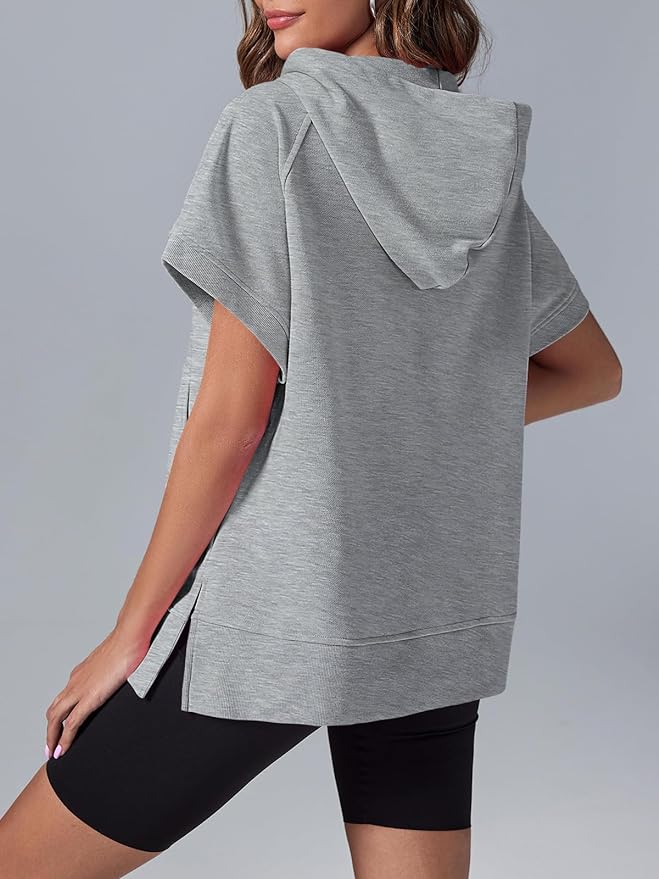 🔥Oversized Casual Half Zip Short Sleeve Pullover Tops with Pockets