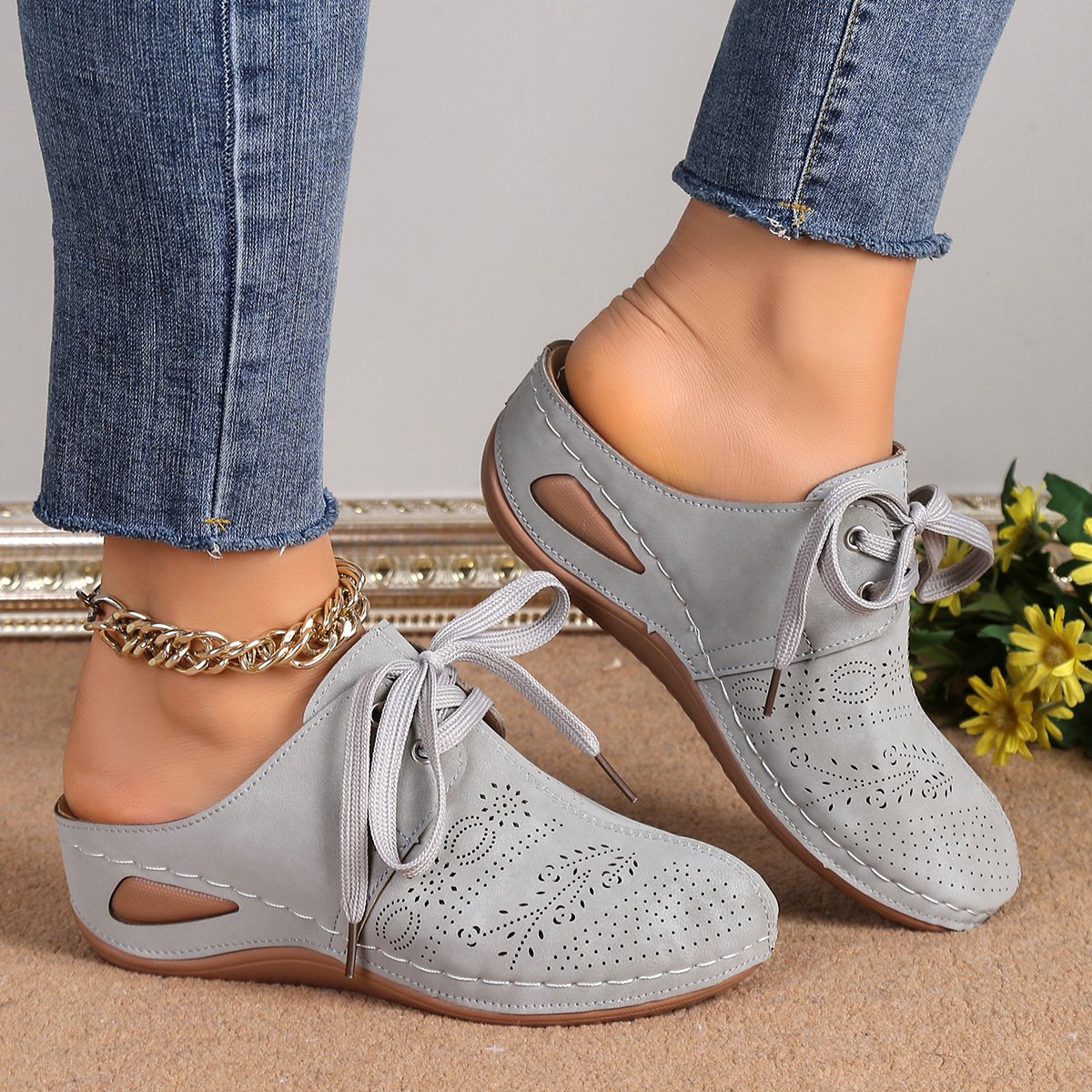 🔥New Women's Sculpted Wedge Heel Thick Leather Shoes