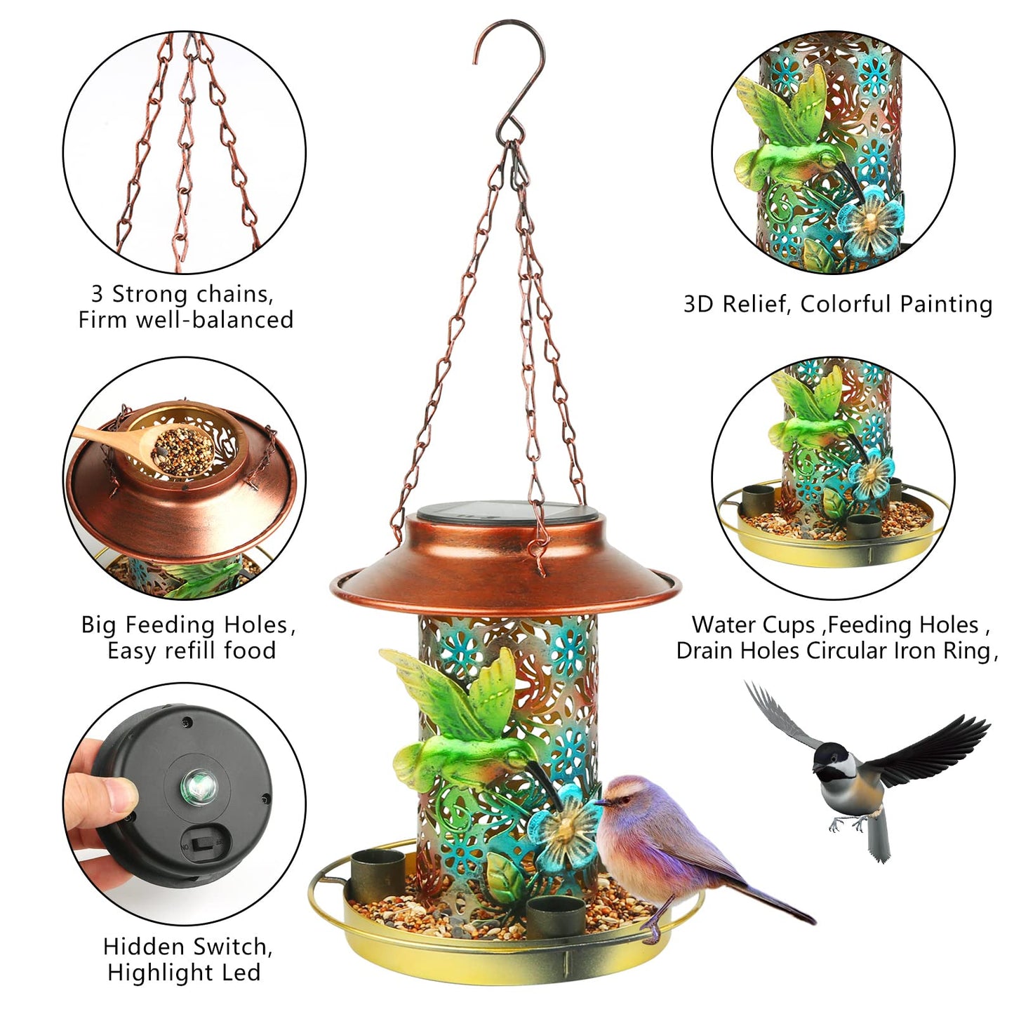 🔥✨Metal Bird Feeder Outdoor Hanging Solar Lamp✨