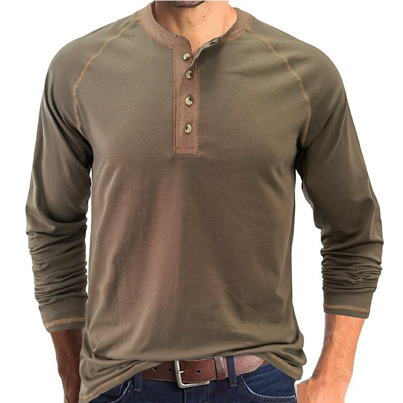 Soft Cotton Fabric Henley Collar T-Shirt