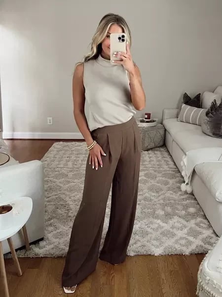 Crepe Pleated Pants