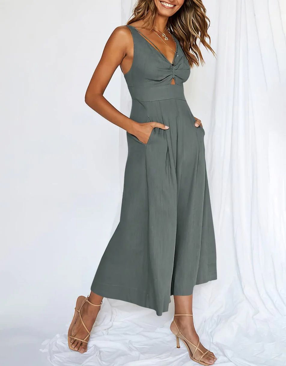 V Neck Cutout High-Waist Rompers