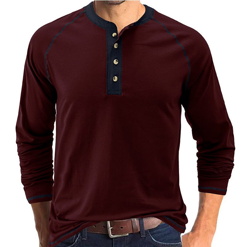 Soft Cotton Fabric Henley Collar T-Shirt