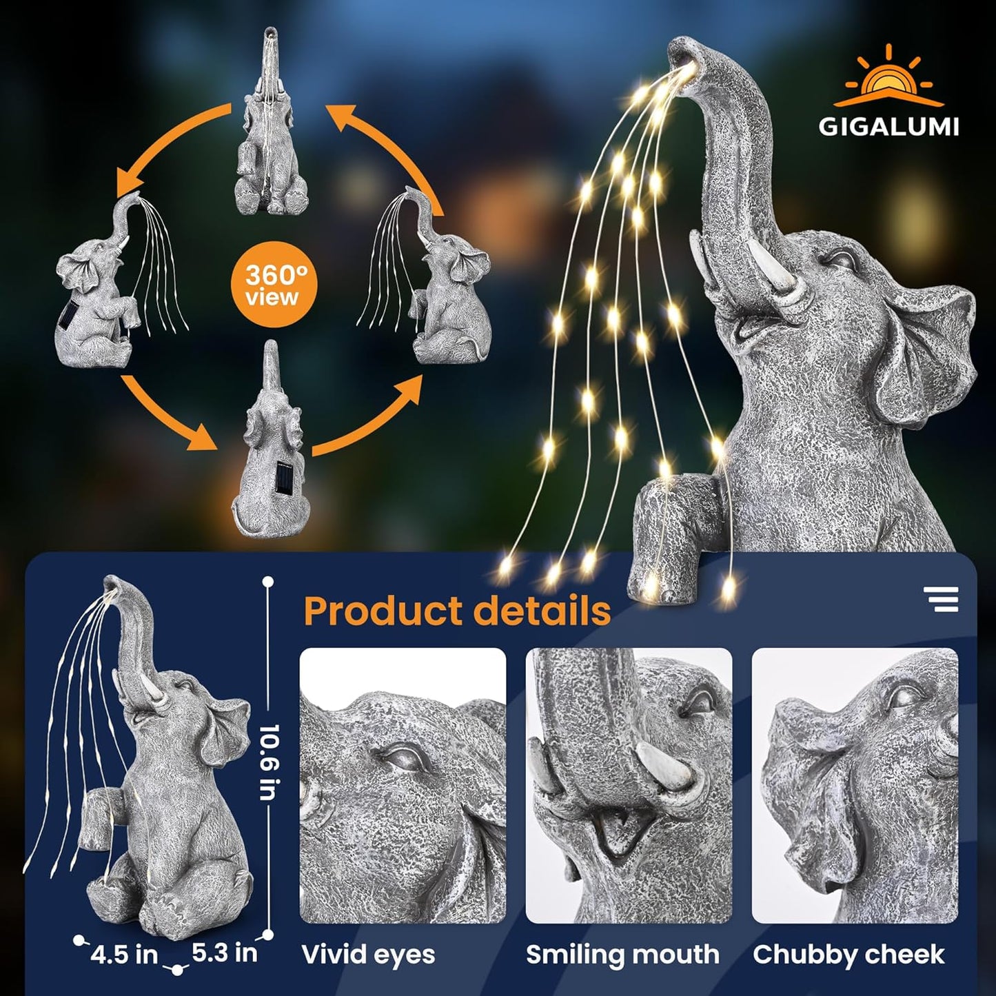 🐘✨Elephant Statue Solar Garden Decor LED Light Strings