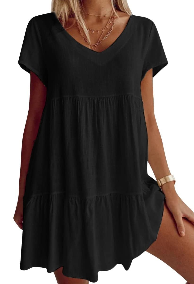 🎁Plus Size Cotton-Blend V Neck Casual Short Sleeve Weaving Dress