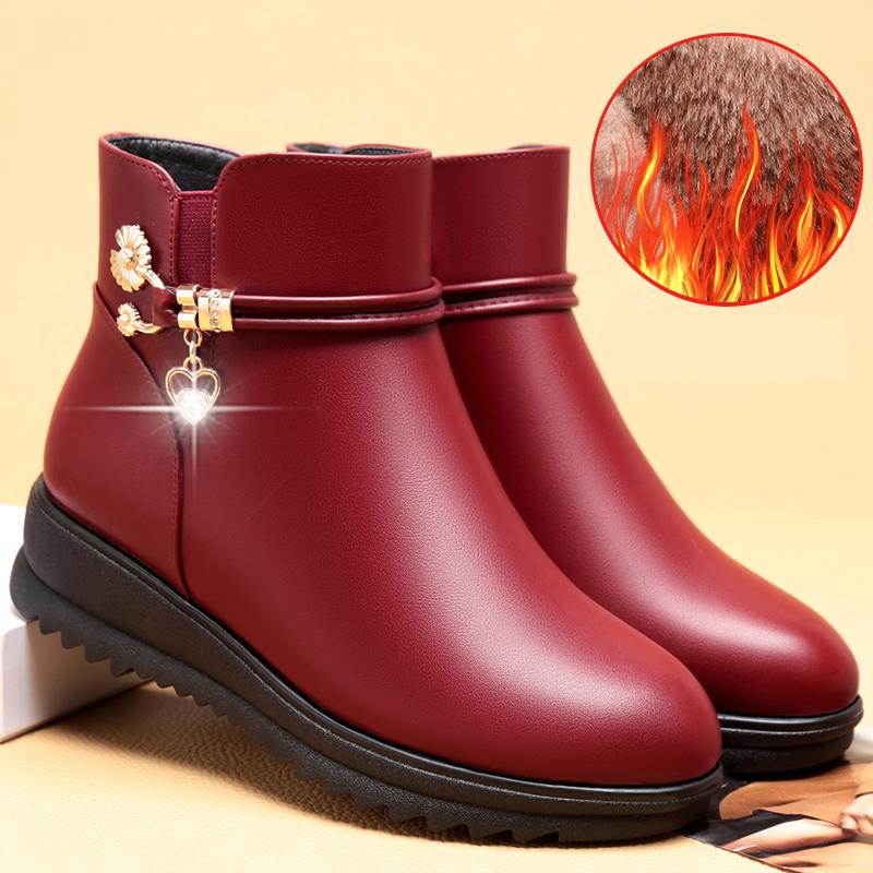 Middle-aged warm low-heeled non-slip rhinestone snow boots