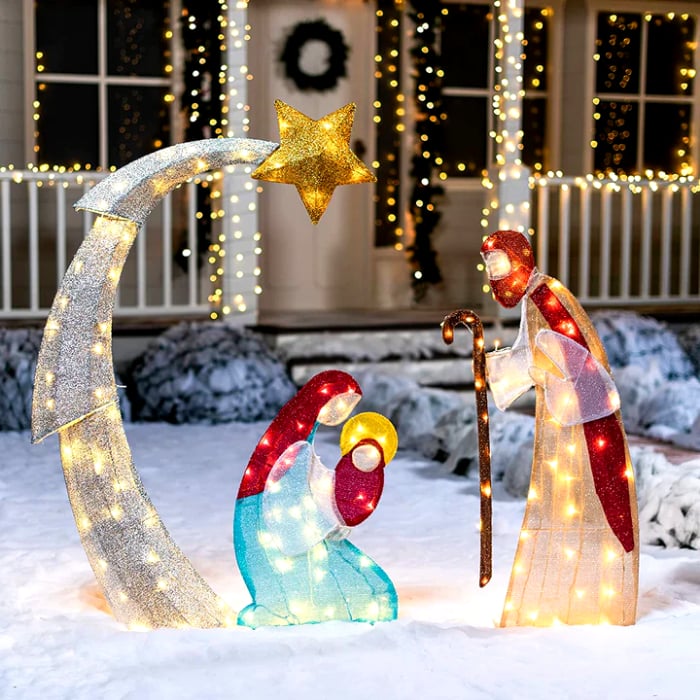 💖Warm White LED Holy Family Yard Decoration