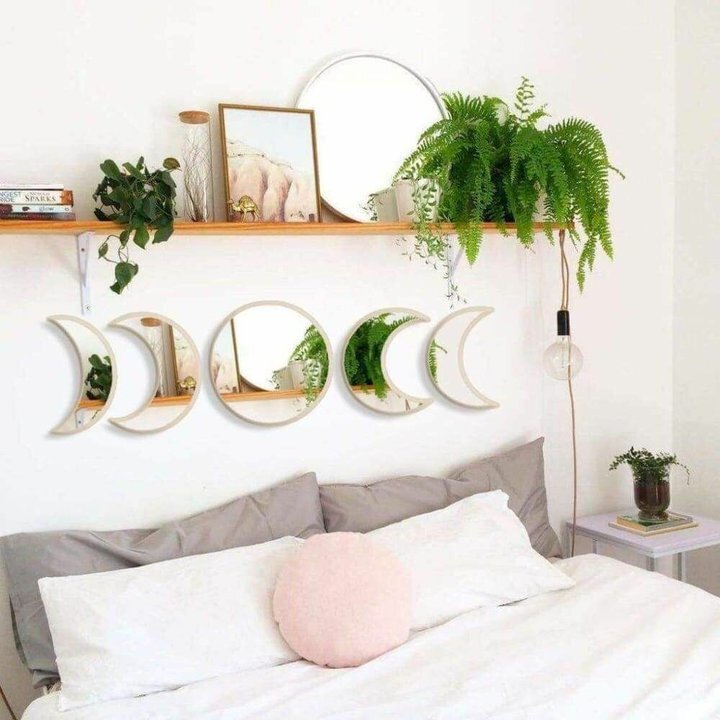 Five-piece Moon Phase Wood Mirror