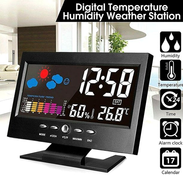 🎁Digital LED Temperature Humidity Monitor Weather Forecast LED Table Alarm Clock