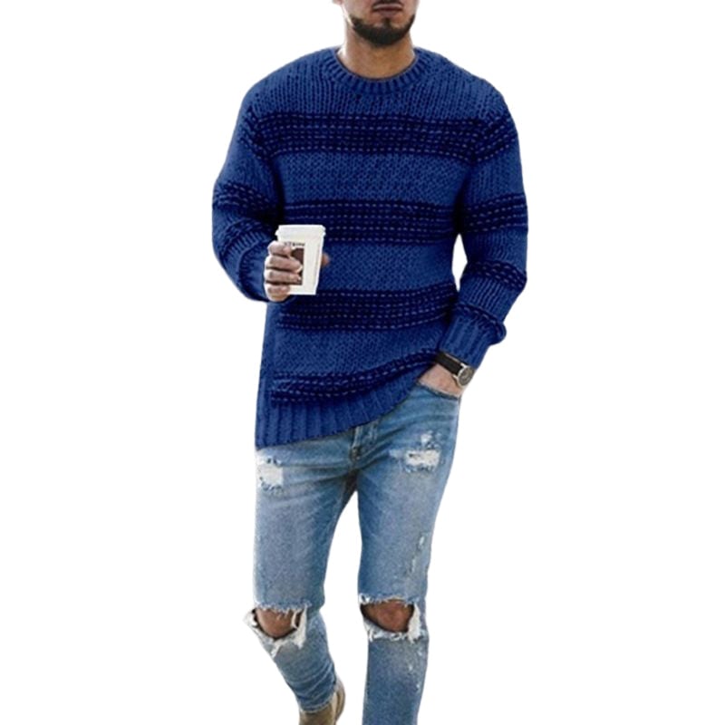 Striped crew neck sweater for men