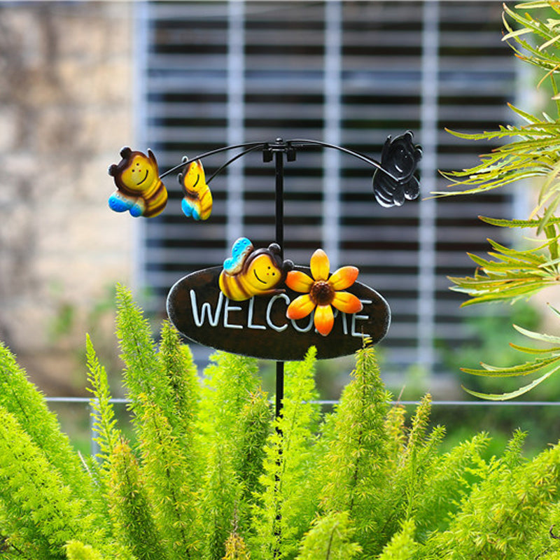 Outdoor Lawn Metal Windmill with Welcome Sign