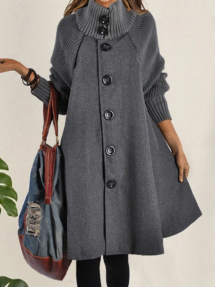 (Free Shipping) High-Neck Oversized Long-Sleeved Coats