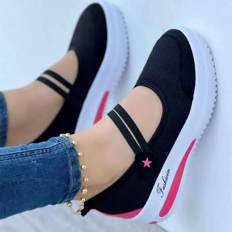 2023 summer new low top black wedge round toe shoes